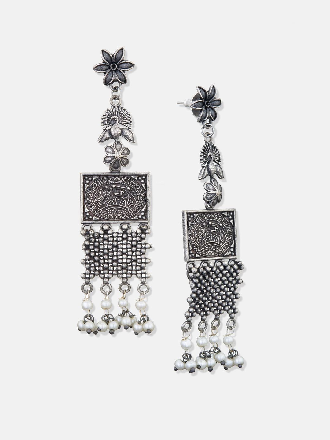 ATIBELLE Silver-Toned Contemporary Peacock Inspired German Drop Earrings