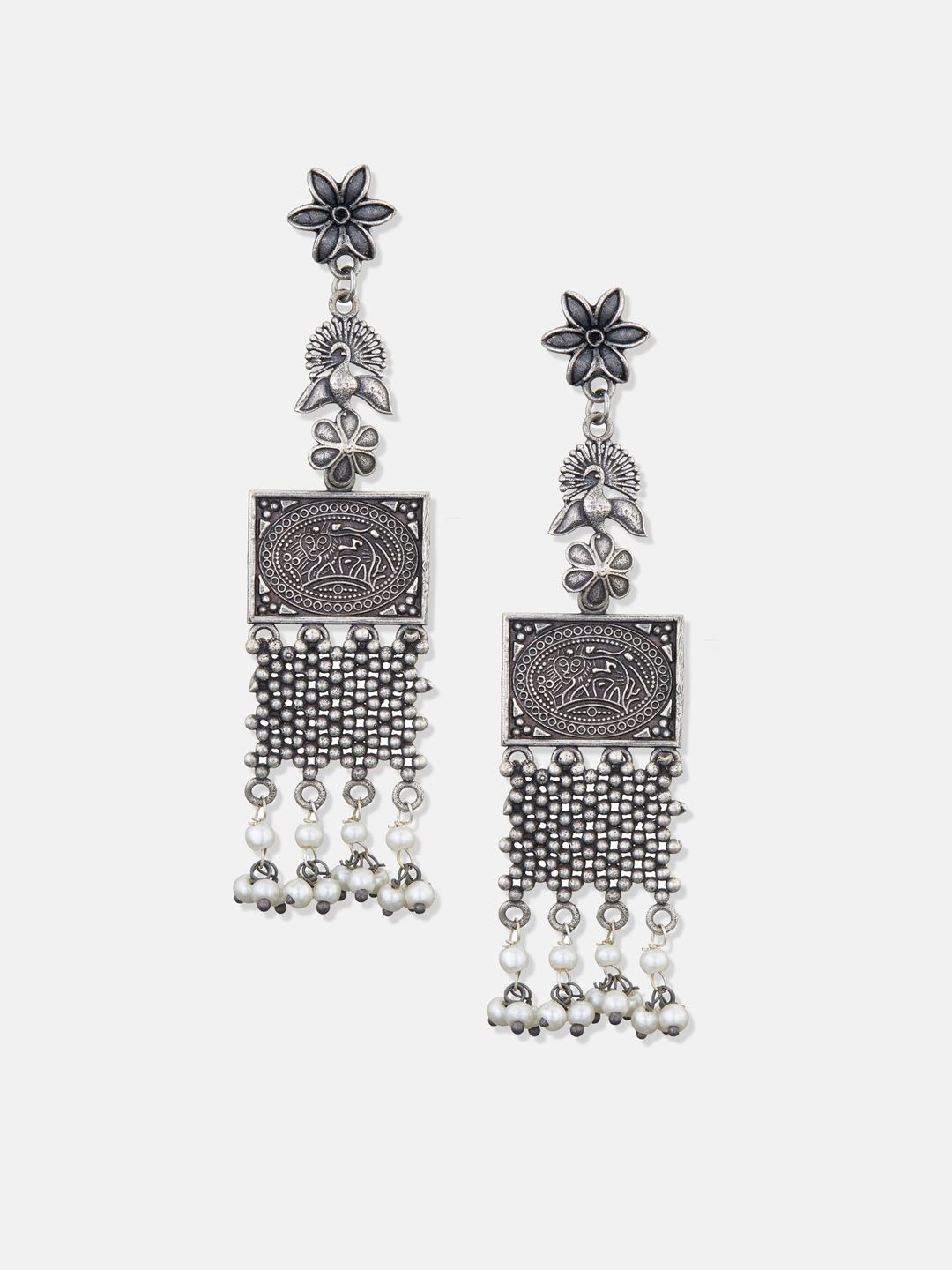 ATIBELLE Silver-Toned Contemporary Peacock Inspired German Drop Earrings