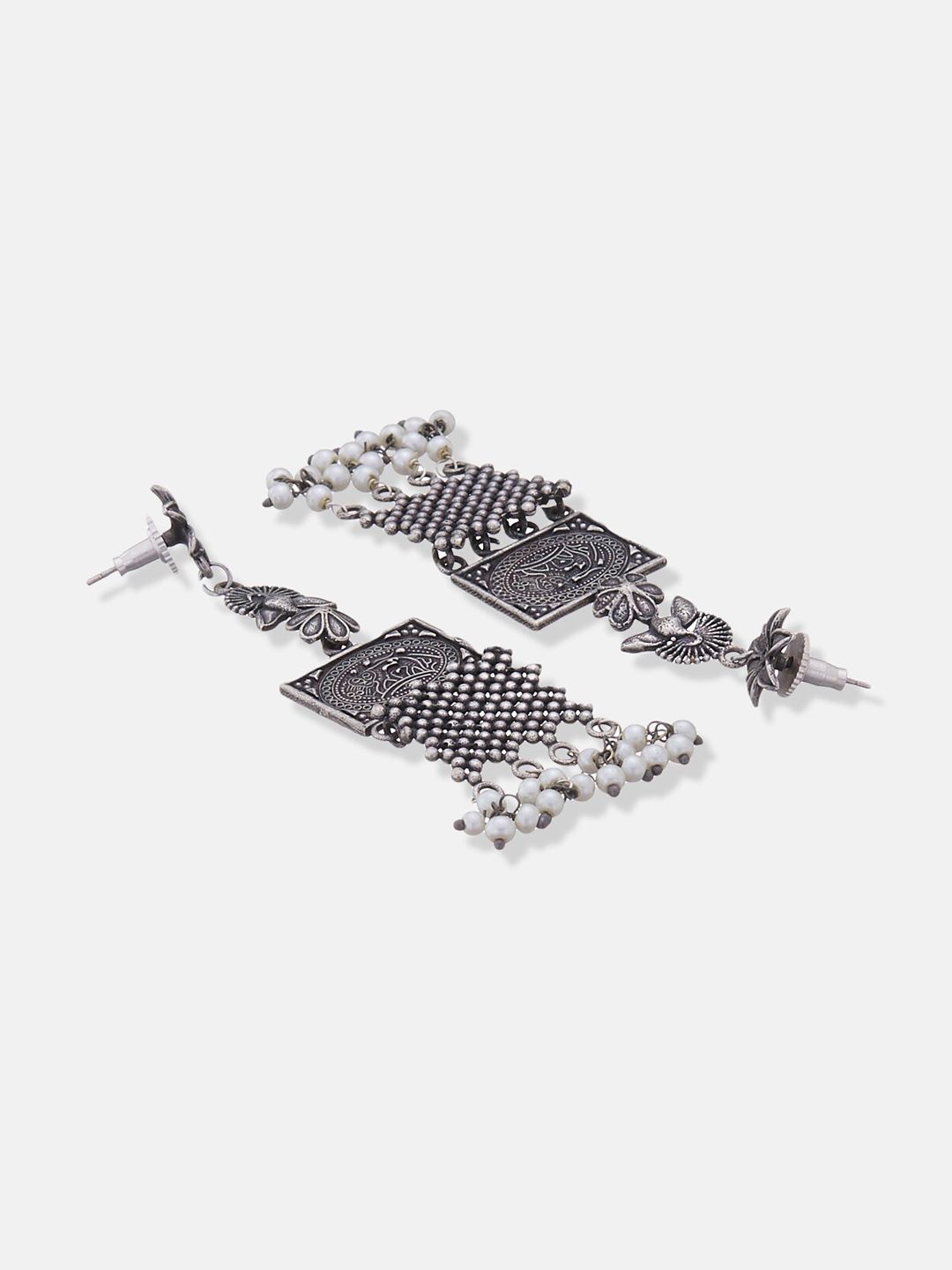 ATIBELLE Silver-Toned Contemporary Peacock Inspired German Drop Earrings