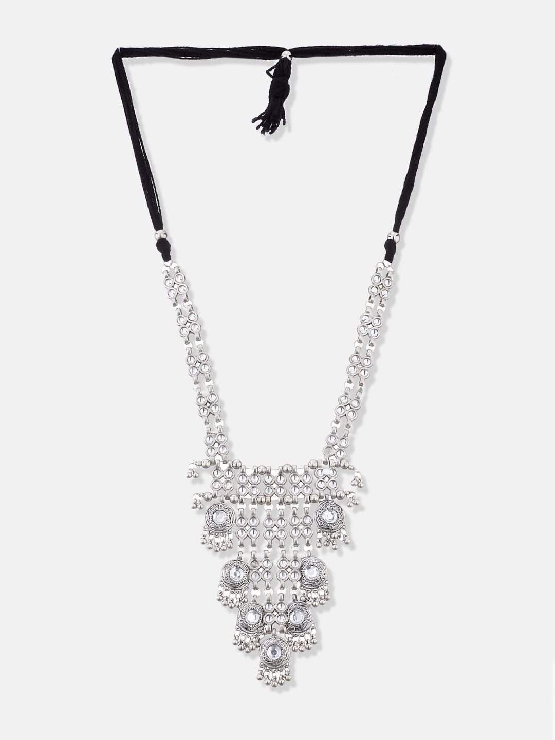 ATIBELLE Silver-Plated Stone-Studded & Beaded Afghani Jewellery Set