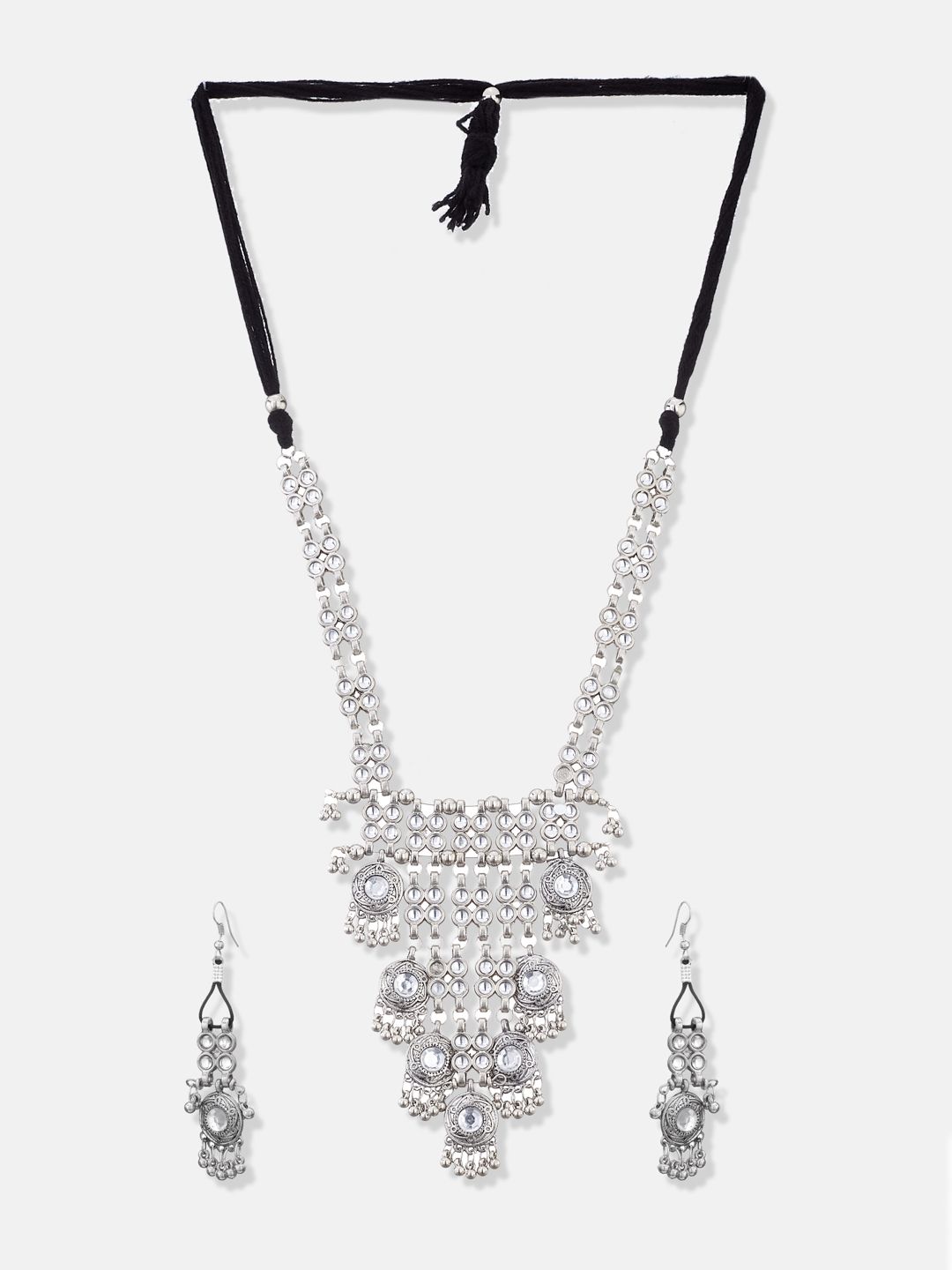 ATIBELLE Silver-Plated Stone-Studded & Beaded Afghani Jewellery Set