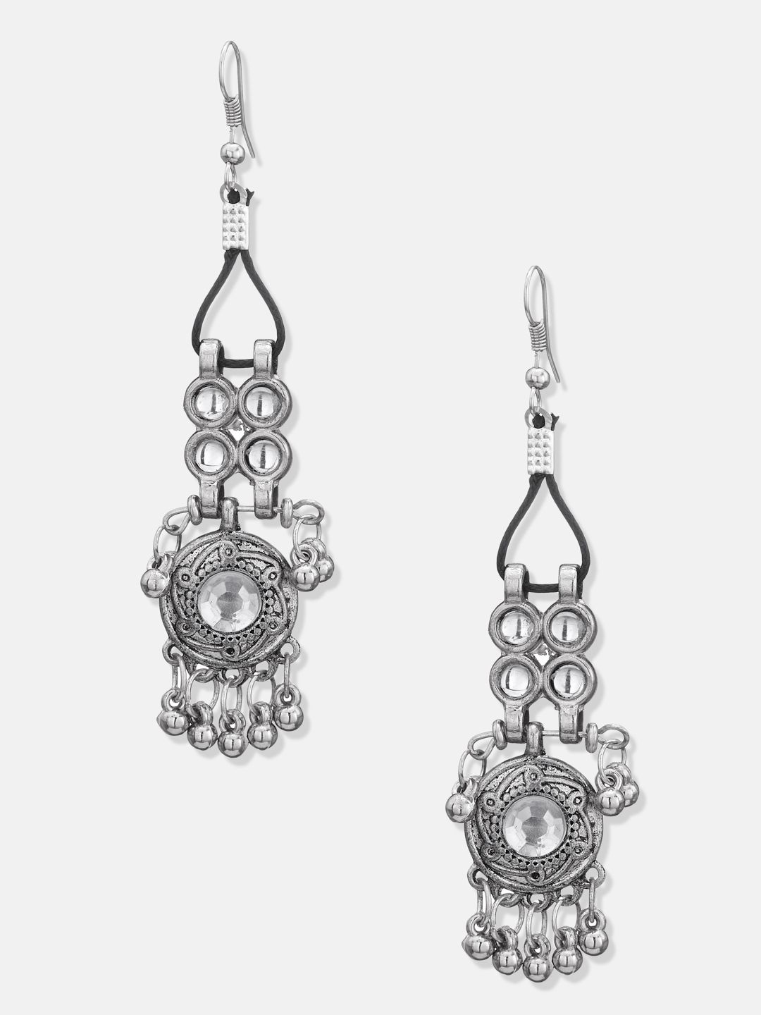 ATIBELLE Silver-Plated Stone-Studded & Beaded Afghani Jewellery Set