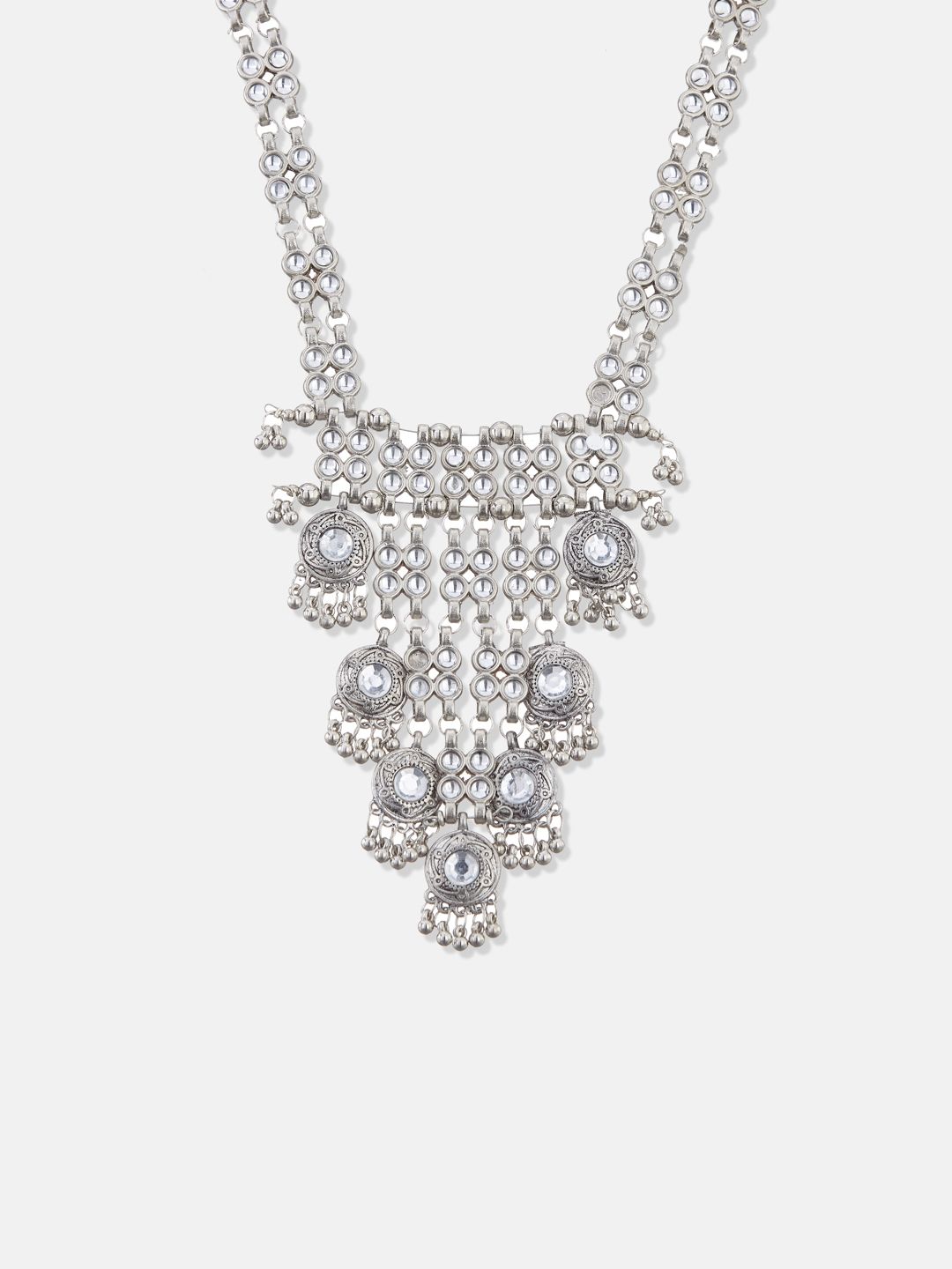 ATIBELLE Silver-Plated Stone-Studded & Beaded Afghani Jewellery Set