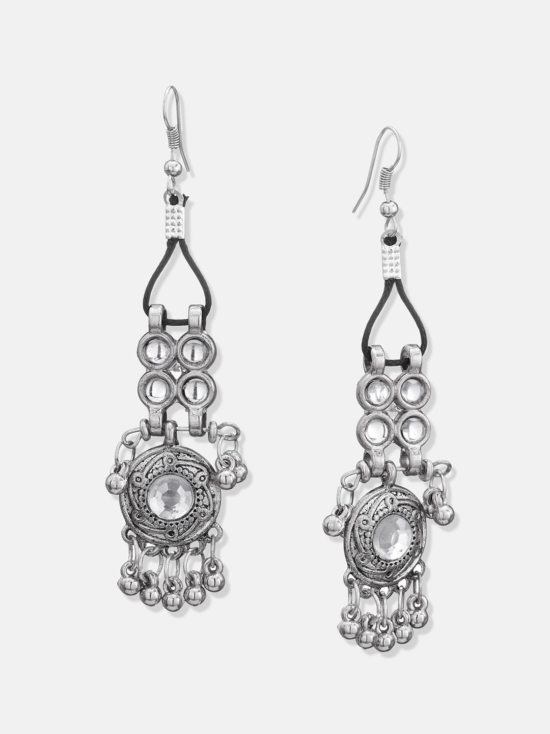 ATIBELLE Silver-Plated Stone-Studded & Beaded Afghani Jewellery Set