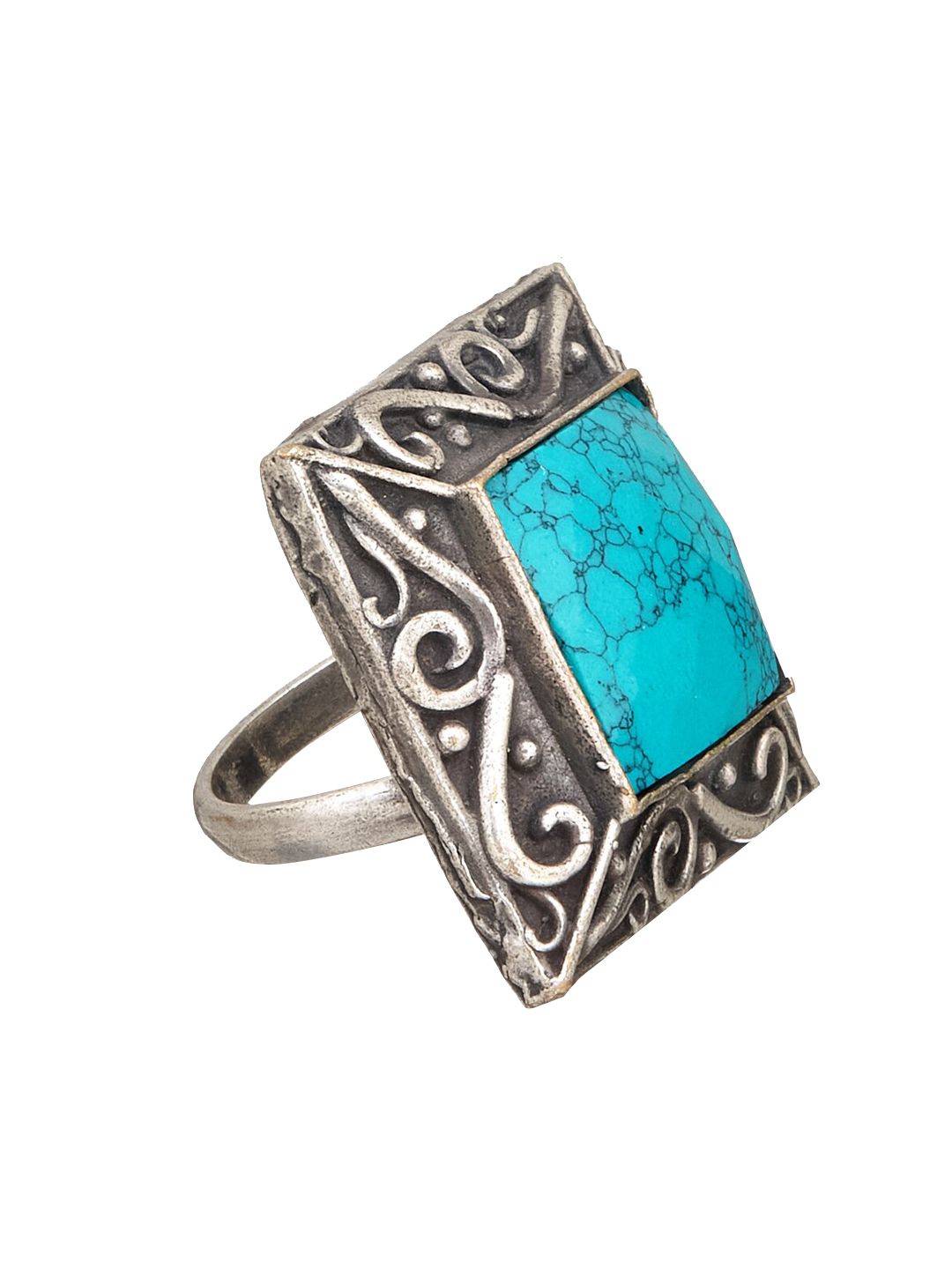 ATIBELLE Women Silver-Plated Artificial Stone Studded Adjustable Statement Finger Ring