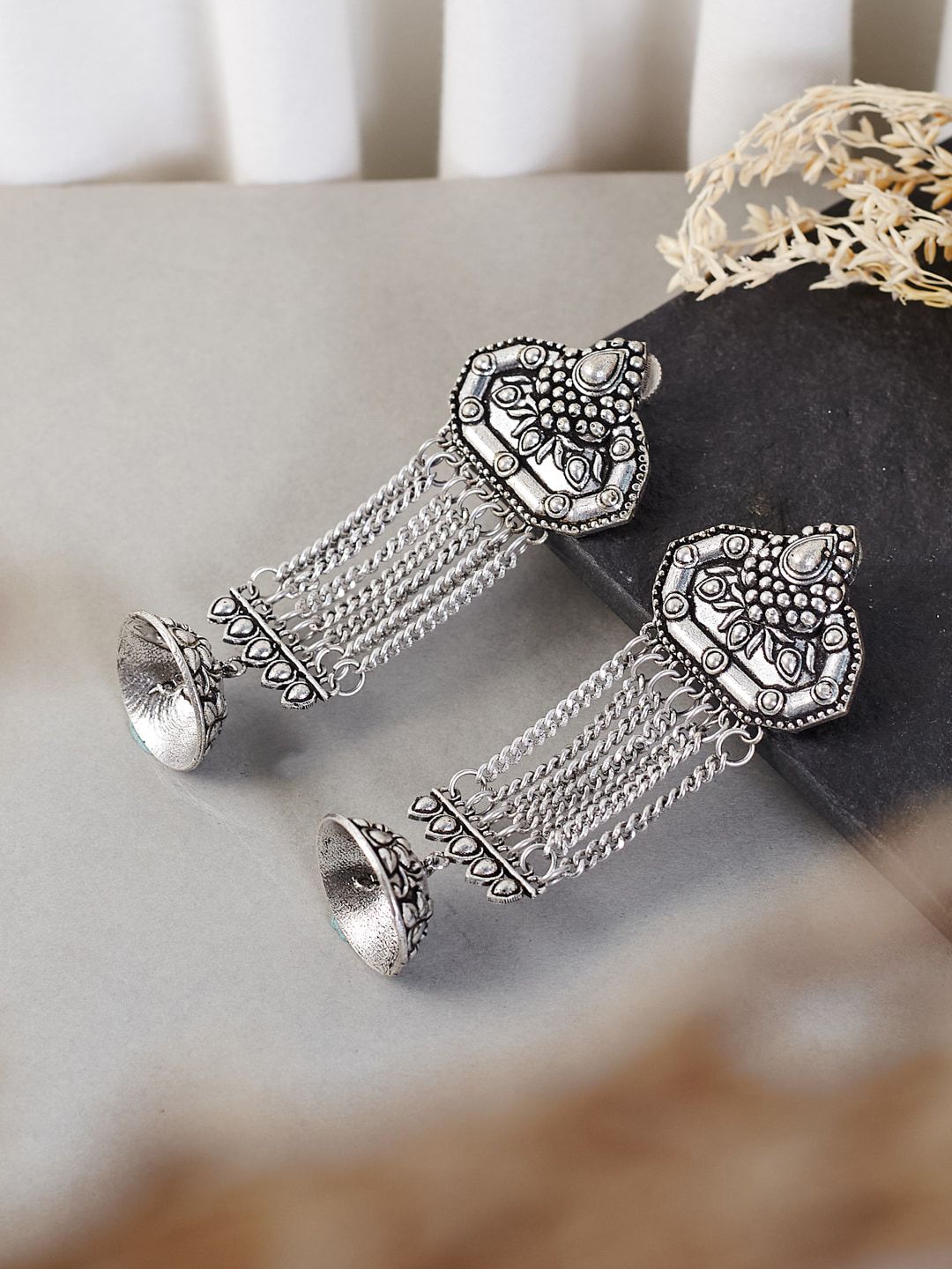 ATIBELLE Silver-Toned Contemporary Drop Earrings