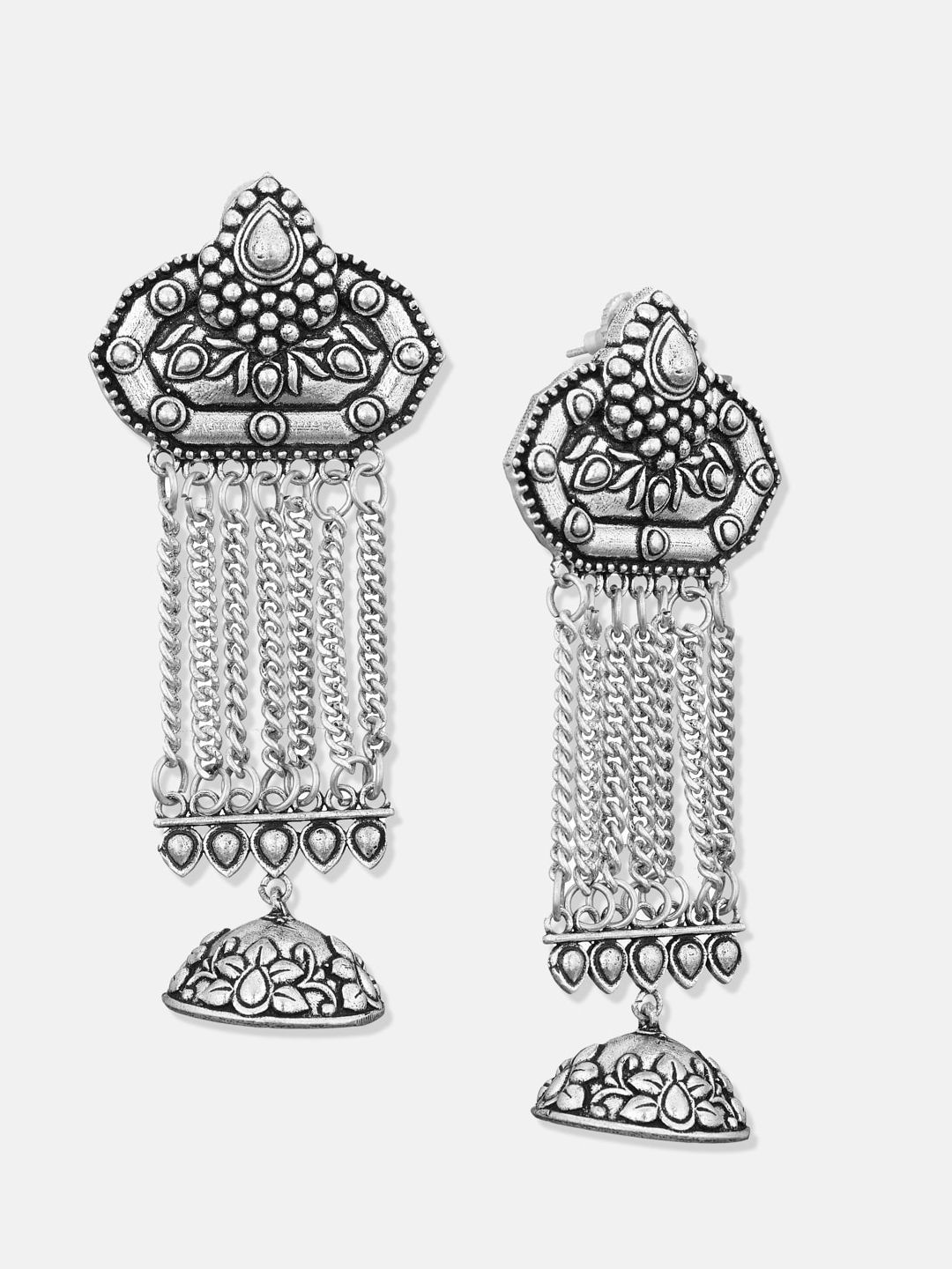 ATIBELLE Silver-Toned Contemporary Drop Earrings