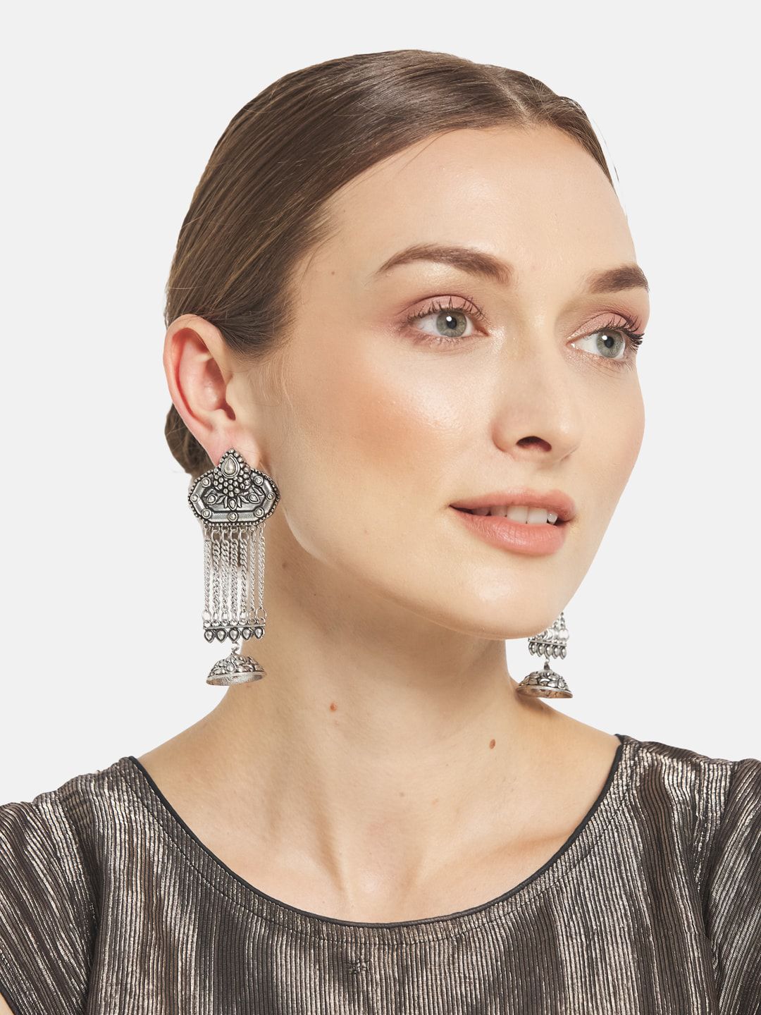 ATIBELLE Silver-Toned Contemporary Drop Earrings