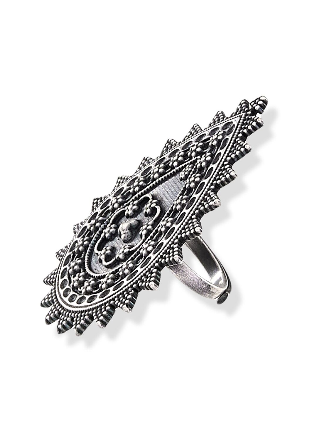 ATIBELLE Oxidised Silver-Plated Leaf Designed Adjustable Ring