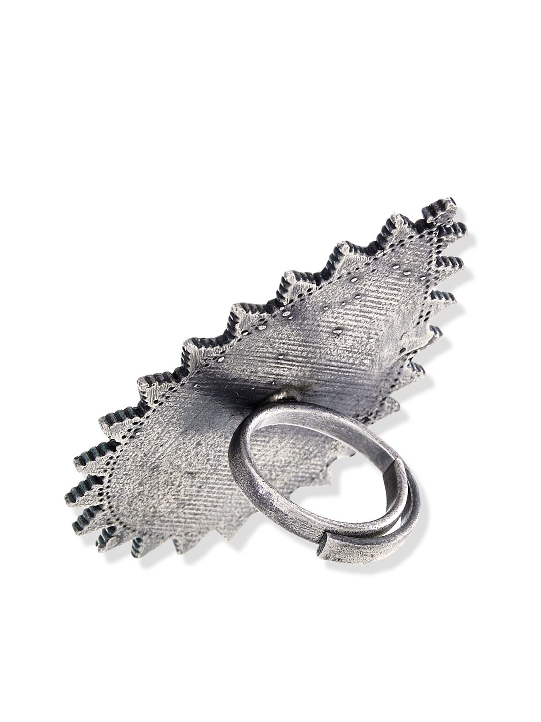 ATIBELLE Oxidised Silver-Plated Leaf Designed Adjustable Ring