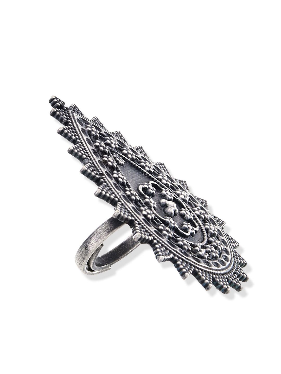 ATIBELLE Oxidised Silver-Plated Leaf Designed Adjustable Ring