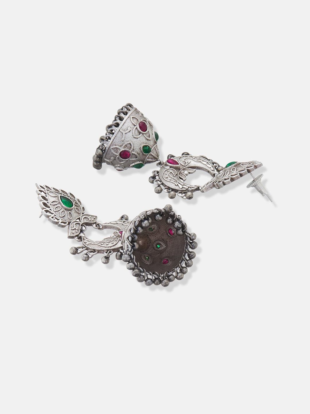 ATIBELLE Silver-Toned Contemporary Jhumkas Earrings