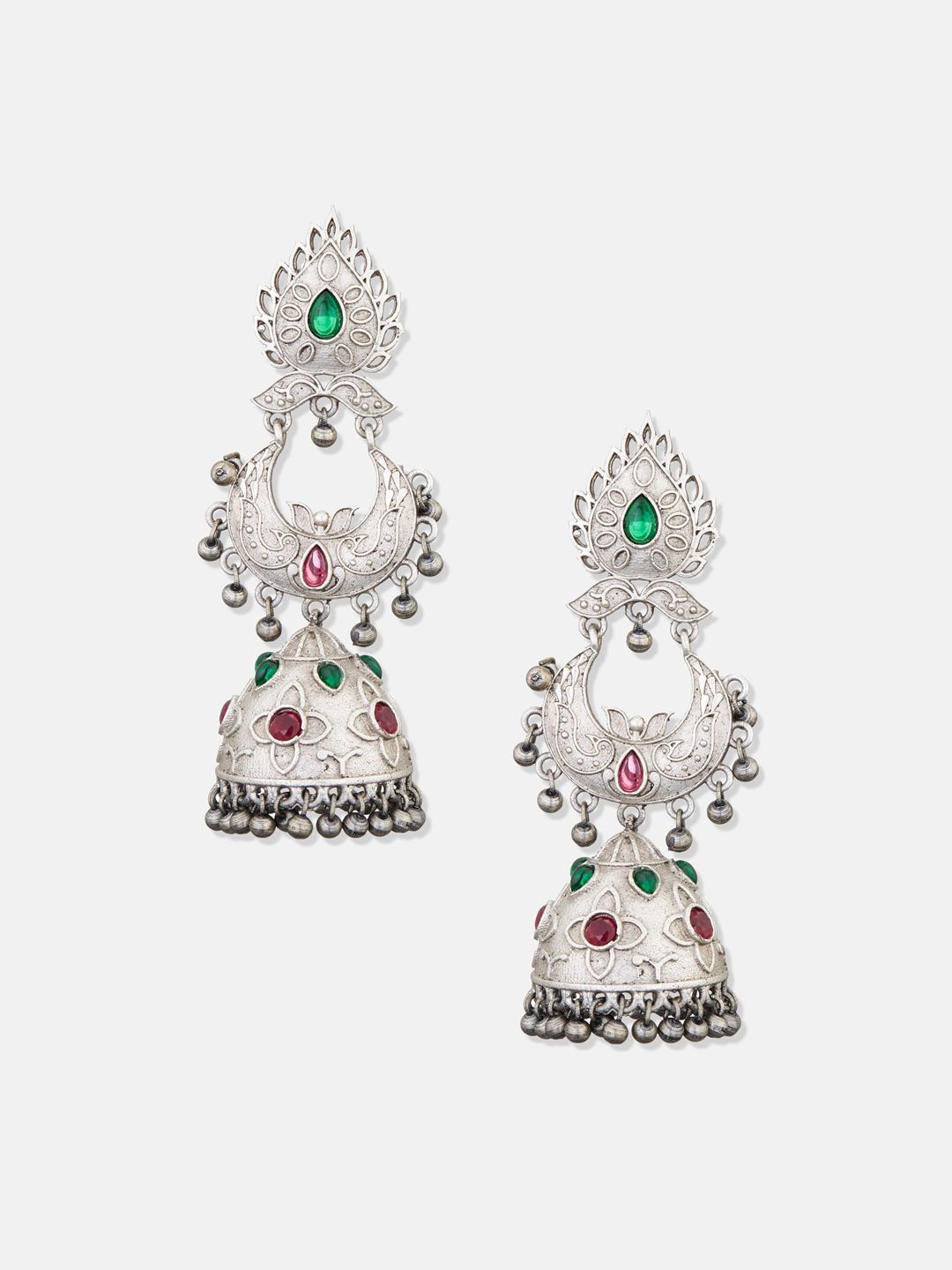 ATIBELLE Silver-Toned Contemporary Jhumkas Earrings
