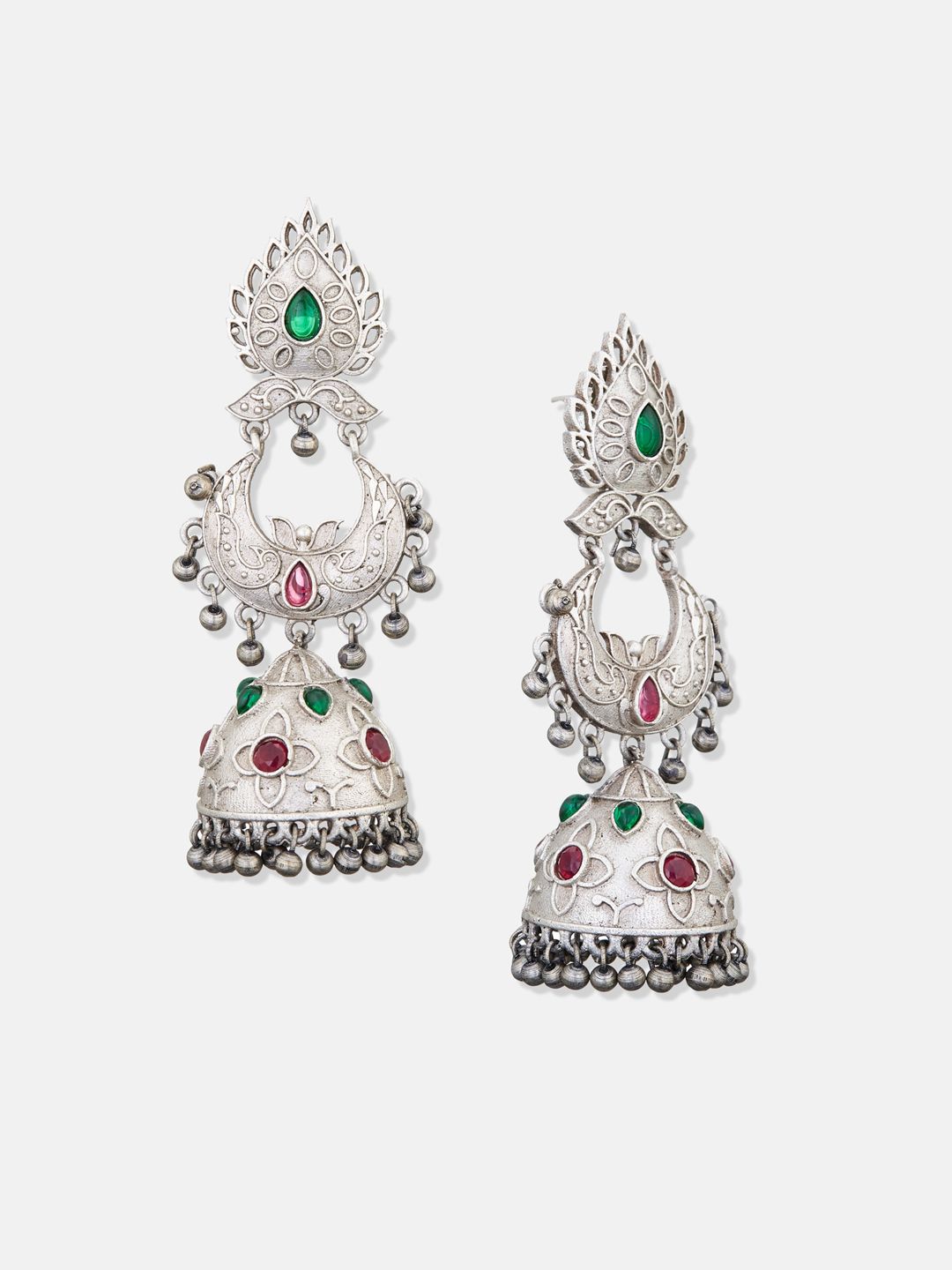 ATIBELLE Silver-Toned Contemporary Jhumkas Earrings