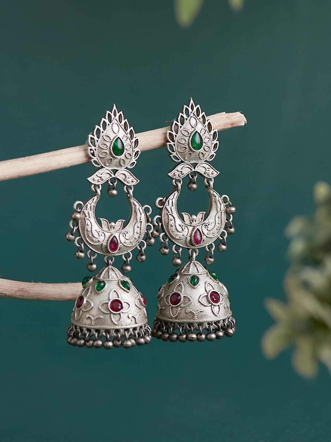 ATIBELLE Silver-Toned Contemporary Jhumkas Earrings
