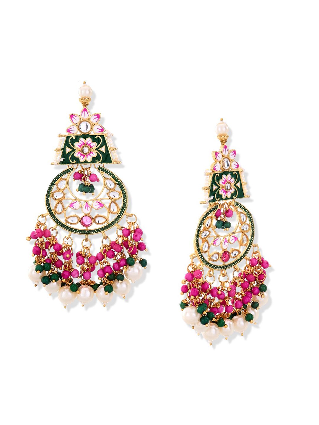 ATIBELLE Magenta Gold-Plated Kundan studded Meenakari Chandbali Chandbalis Earrings