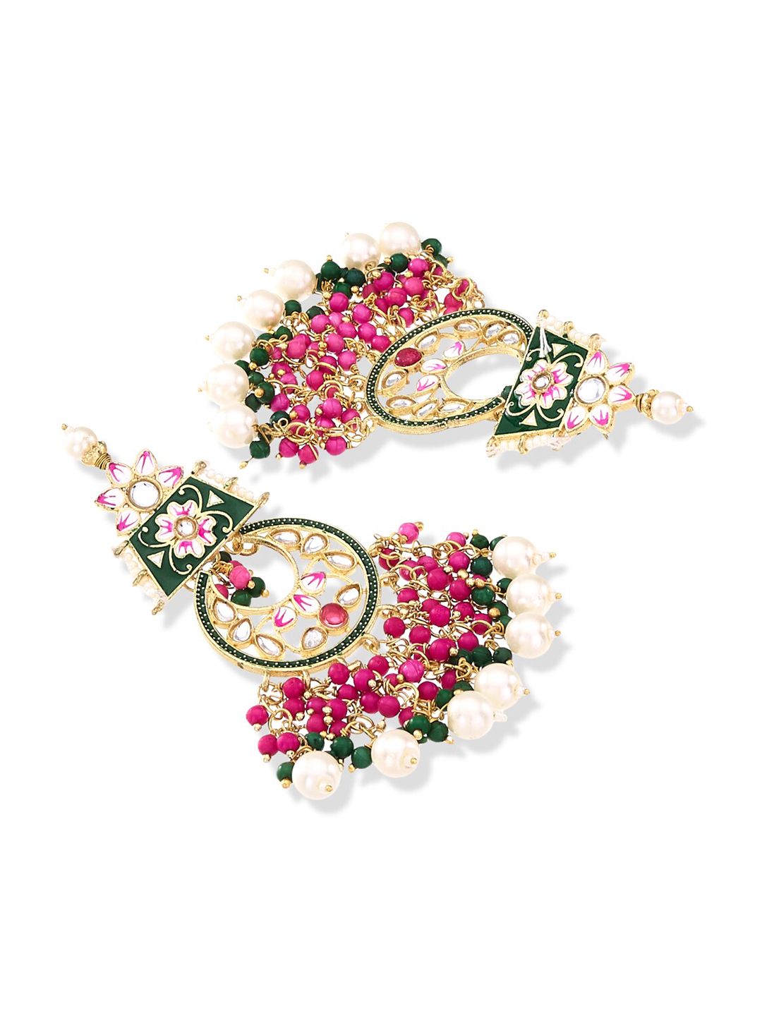 ATIBELLE Magenta Gold-Plated Kundan studded Meenakari Chandbali Chandbalis Earrings