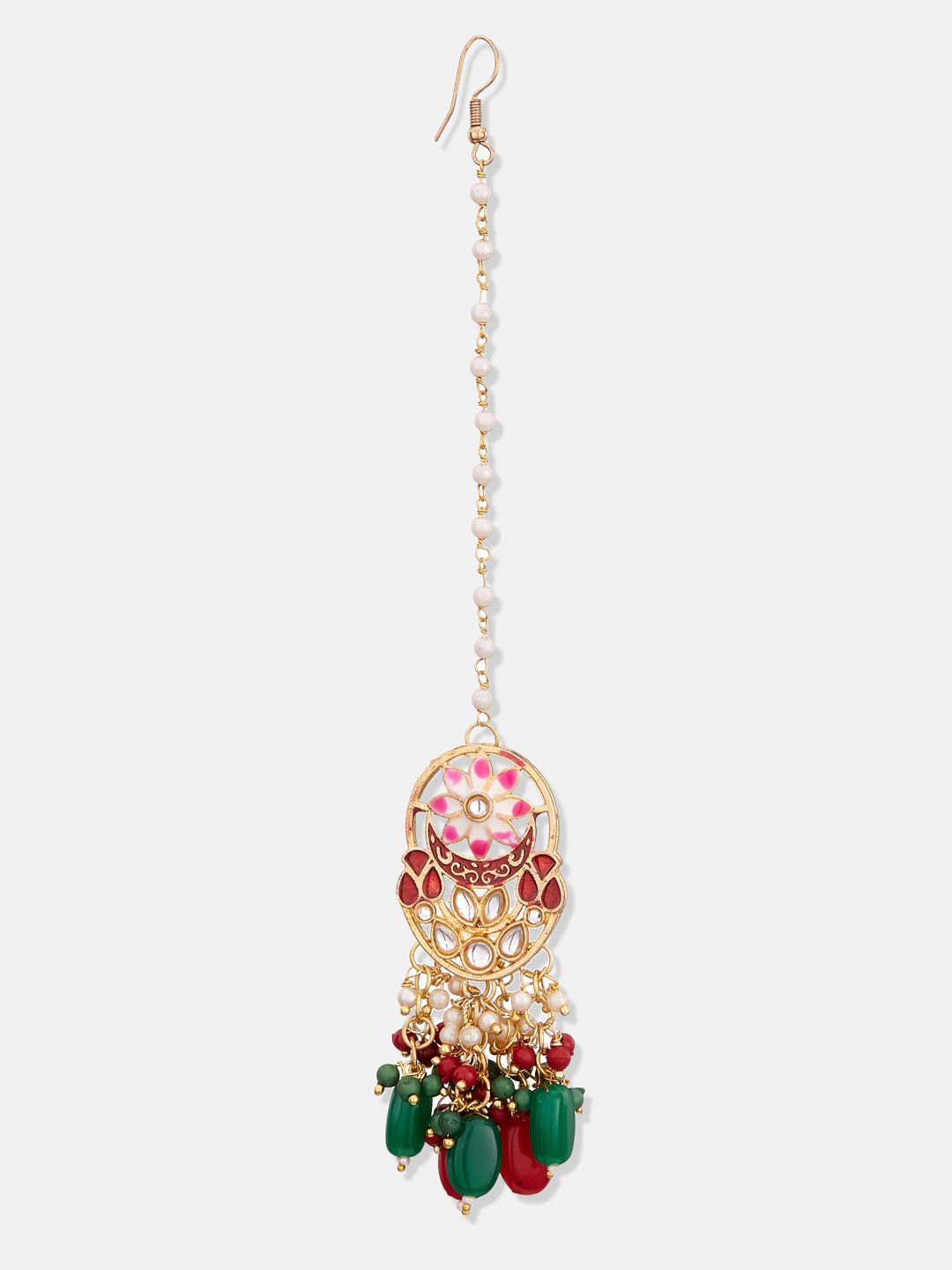 ATIBELLE Copper-Plated Maroon & Green Kundan-Studded Meenakari Jewellery Set