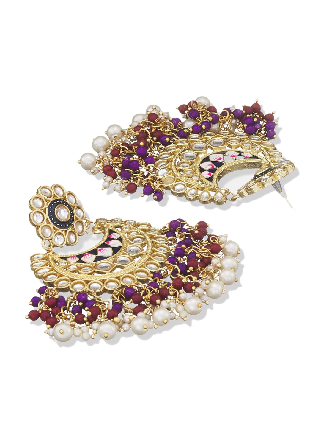 ATIBELLE Gold-Toned Contemporary Kundan studded Meenakari Chandbalis Earrings