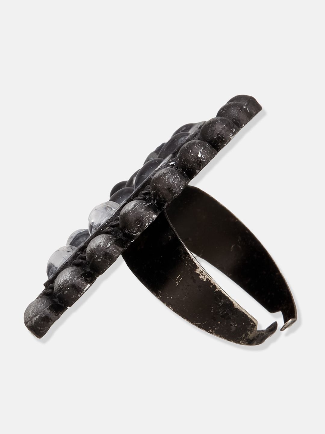 ATIBELLE Oxidised Silver-Plated Stone-Studded Adjustable Finger Ring