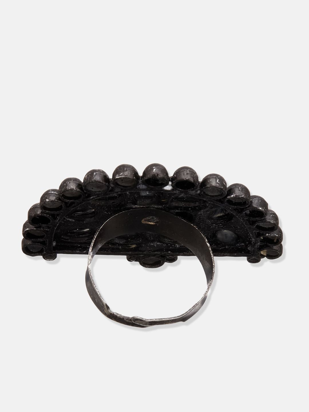 ATIBELLE Oxidised Silver-Plated Stone-Studded Adjustable Finger Ring