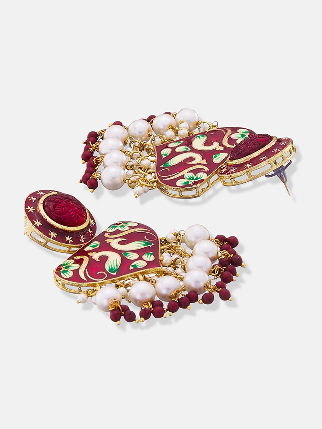ATIBELLE Red Peacock Inspired Meenakari Chandbalis Earrings with Beads Drop