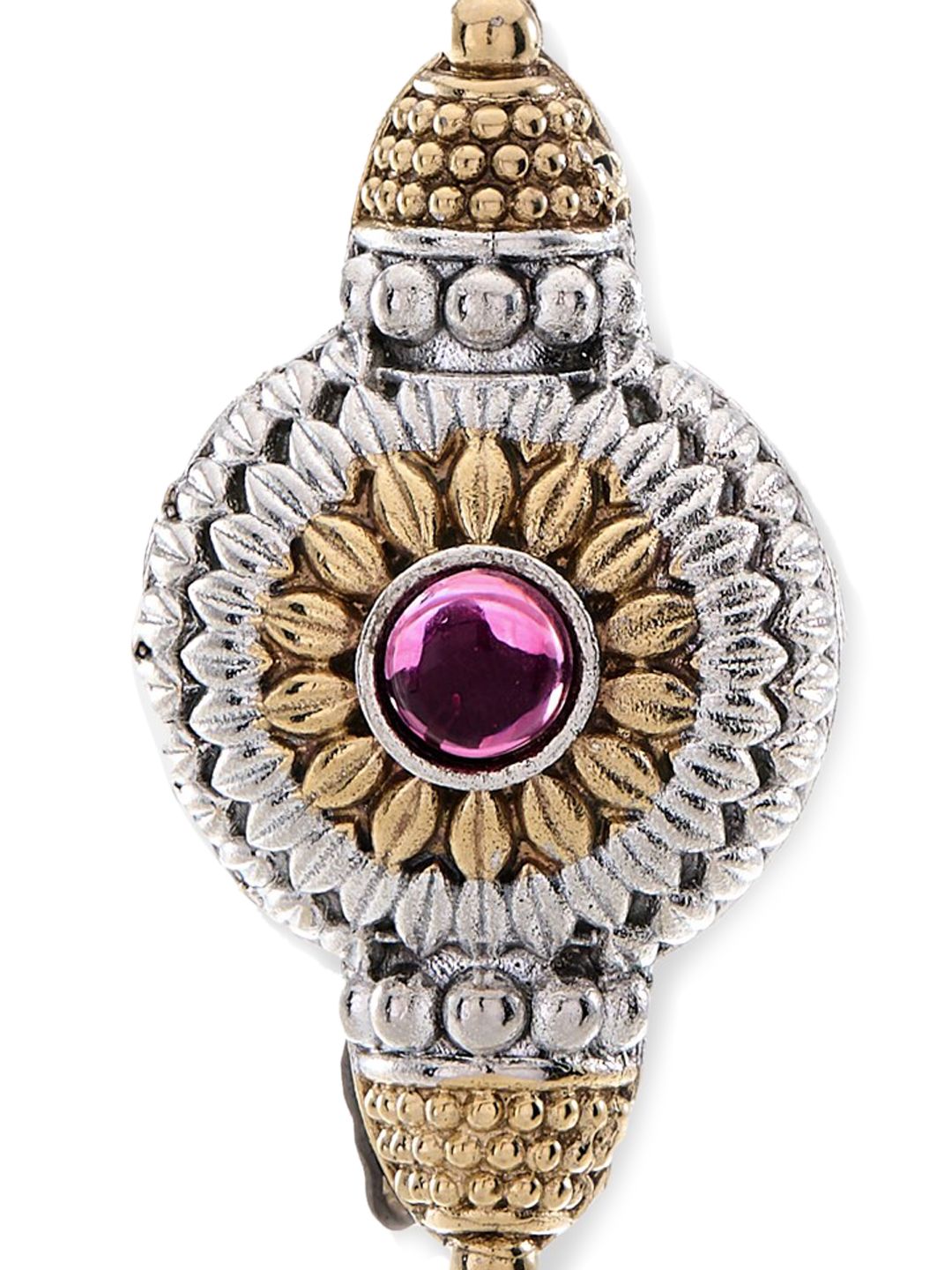 ATIBELLE Dual-Toned & Red Stones-Studded Adjustable Finger Ring
