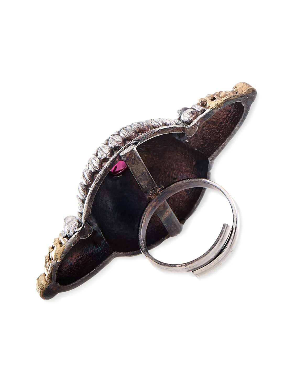 ATIBELLE Dual-Toned & Red Stones-Studded Adjustable Finger Ring