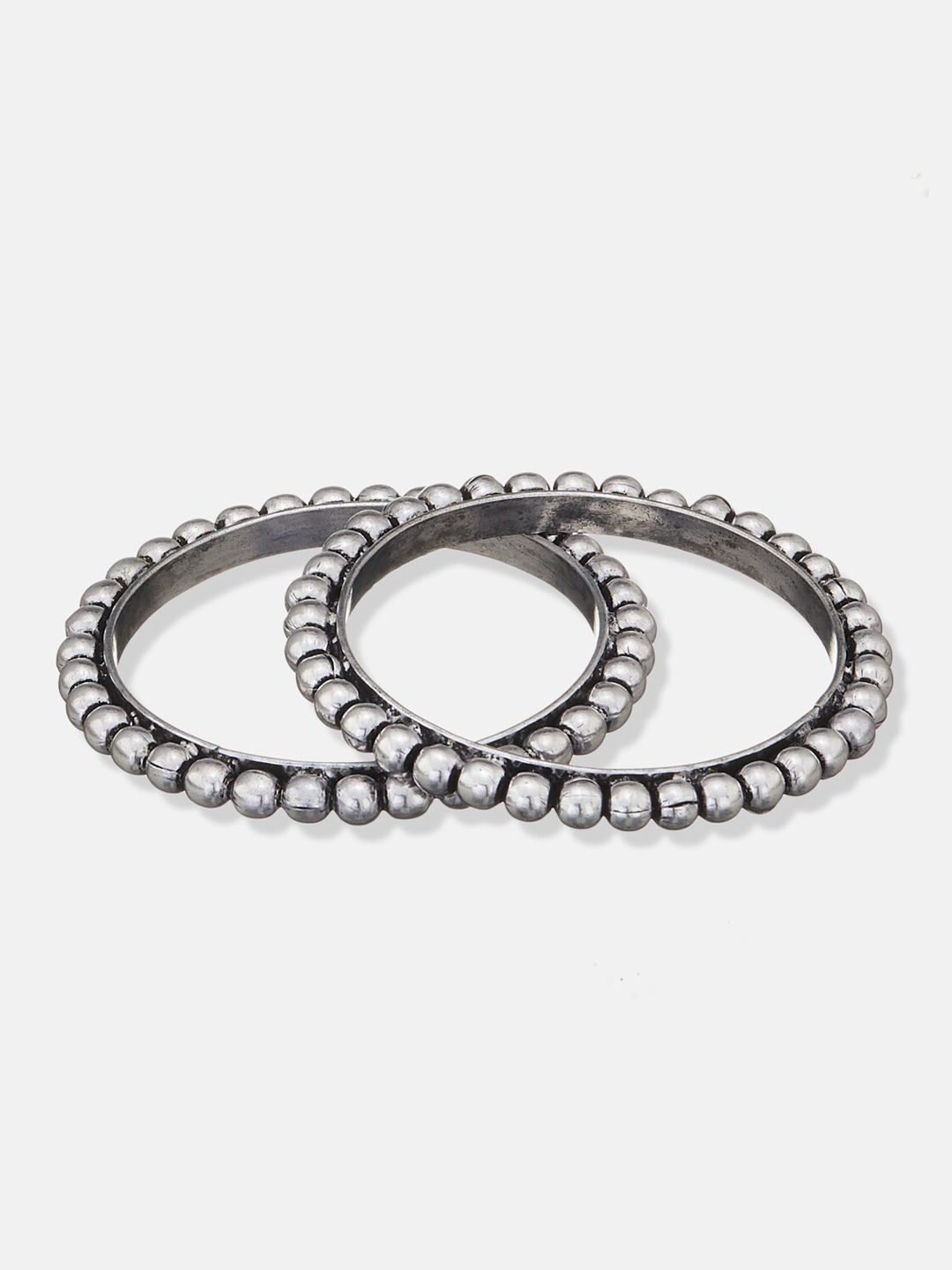 ATIBELLE Set Of 14 Silver-Plated & Toned Oxidised Bangles