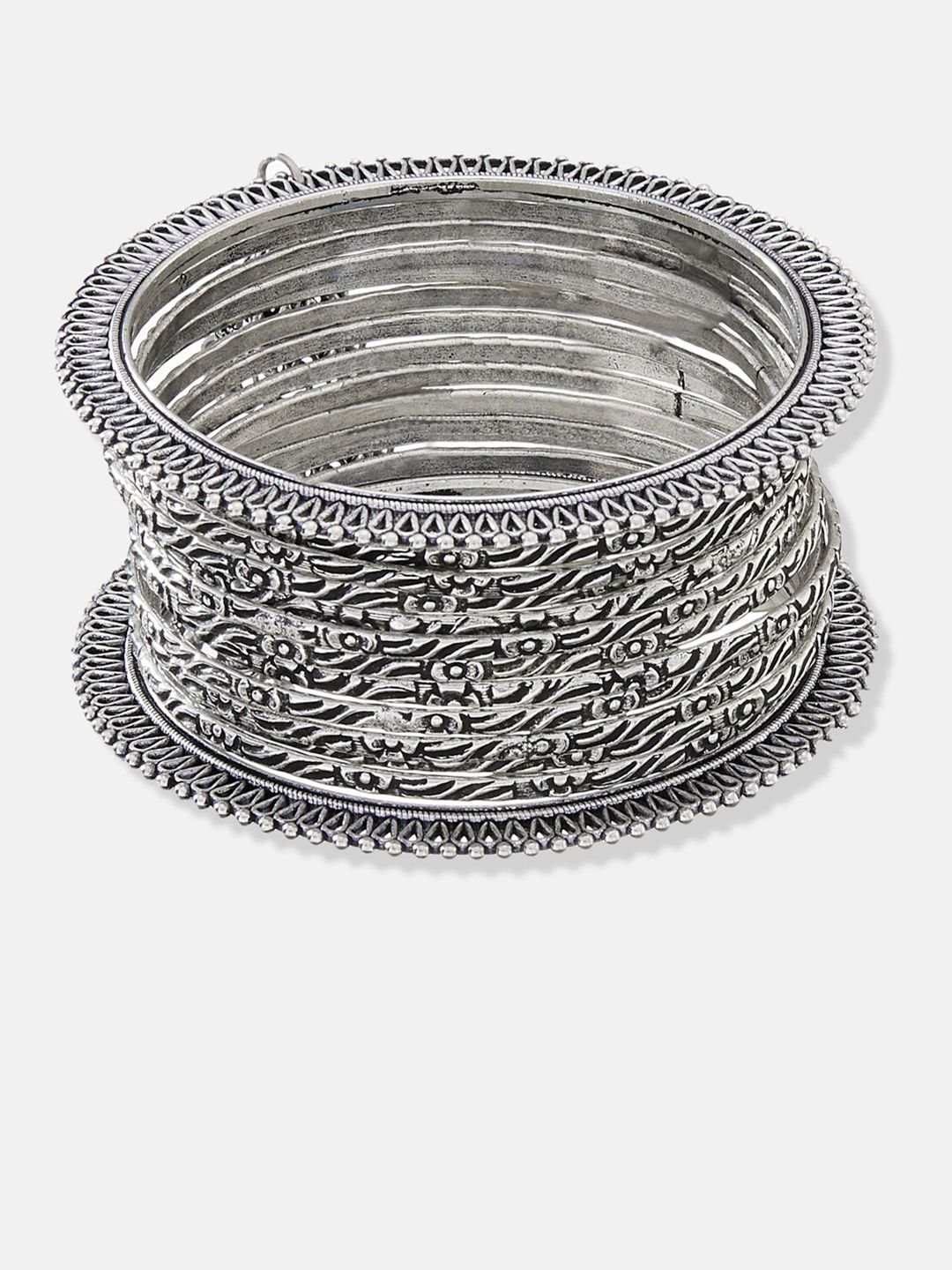 ATIBELLE Set Of 14 Oxidized Silver-Plated Textured Bangles