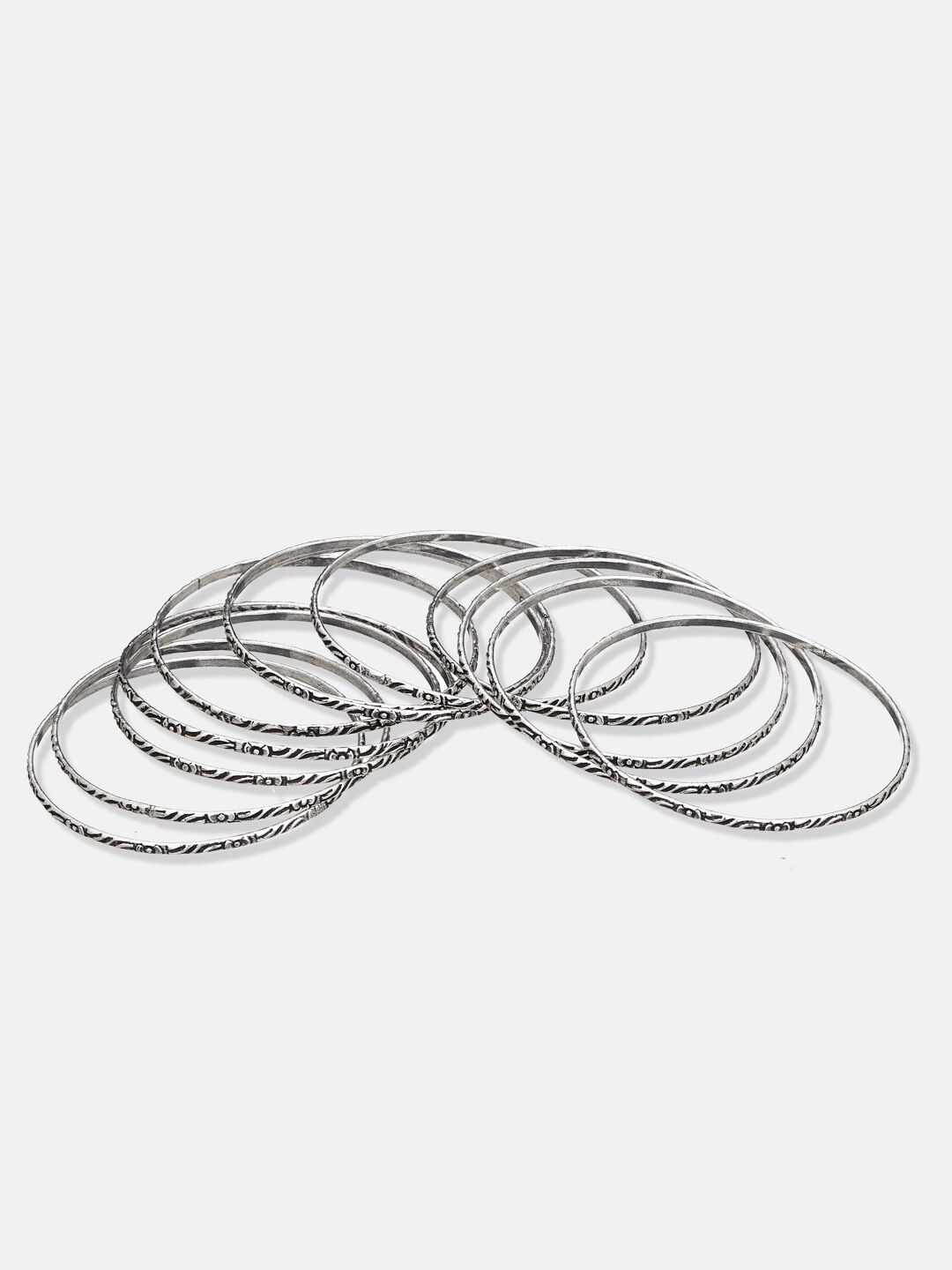 ATIBELLE Set Of 14 Oxidized Silver-Plated Textured Bangles