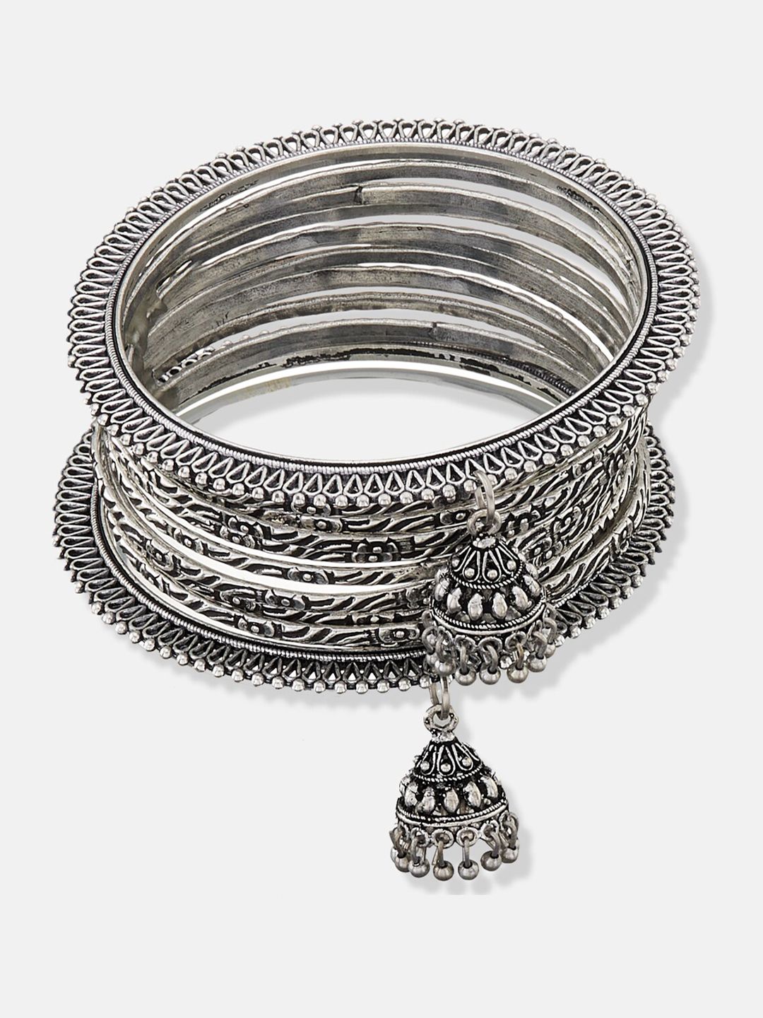 ATIBELLE Set Of 14 Oxidized Silver-Plated Textured Bangles