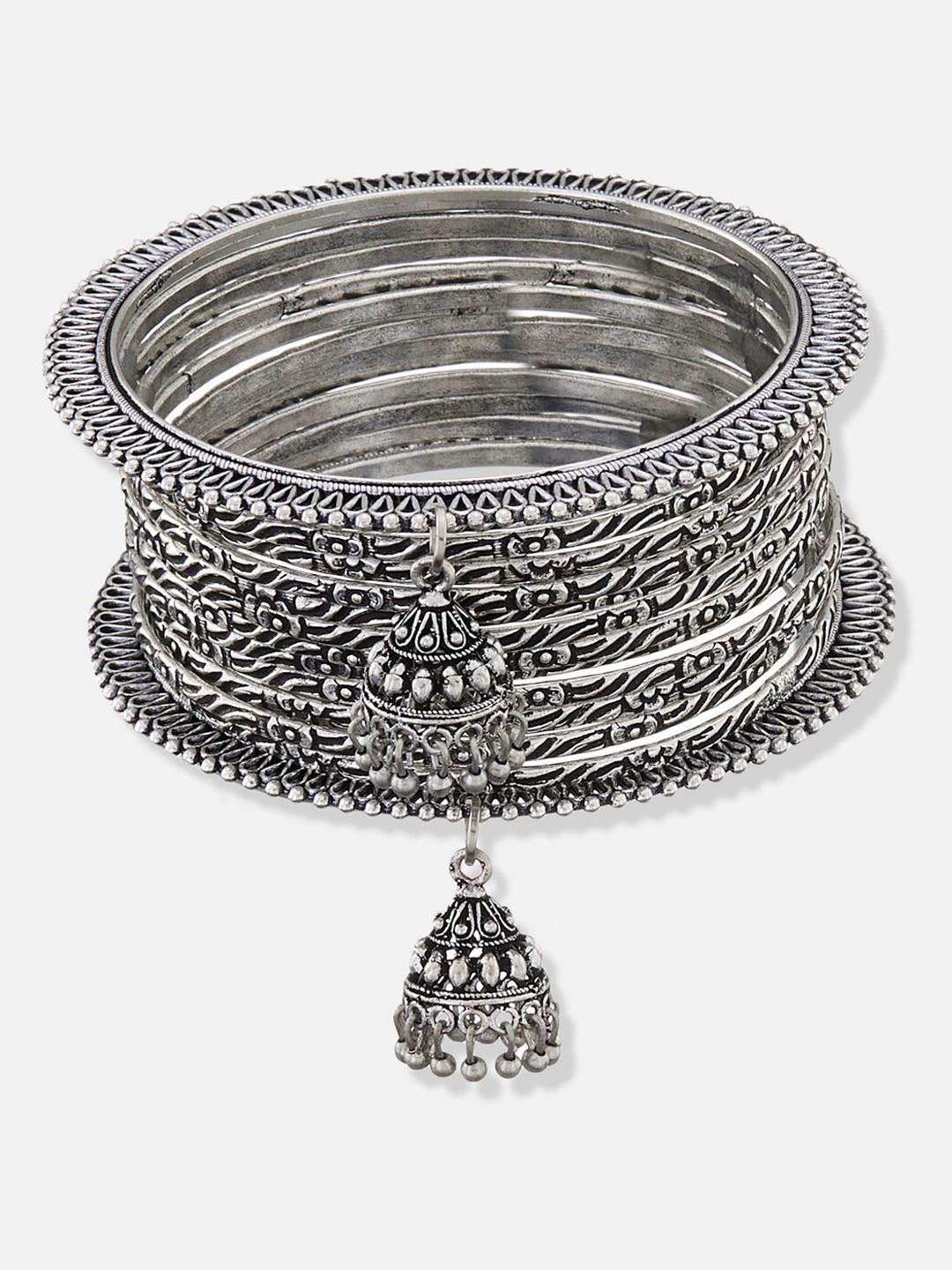 ATIBELLE Set Of 14 Oxidized Silver-Plated Textured Bangles