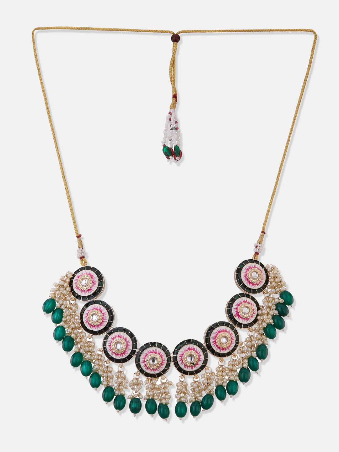 ATIBELLE Gold-Plated Green & White Kundan-Studded Meenakari Jewellery Set