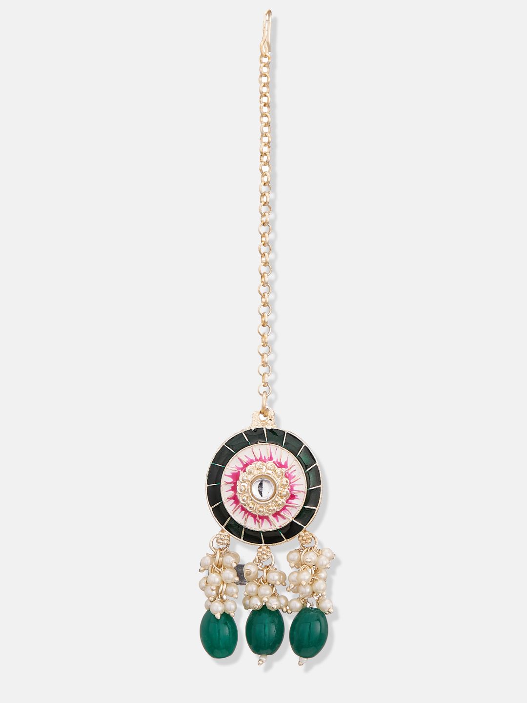 ATIBELLE Gold-Plated Green & White Kundan-Studded Meenakari Jewellery Set