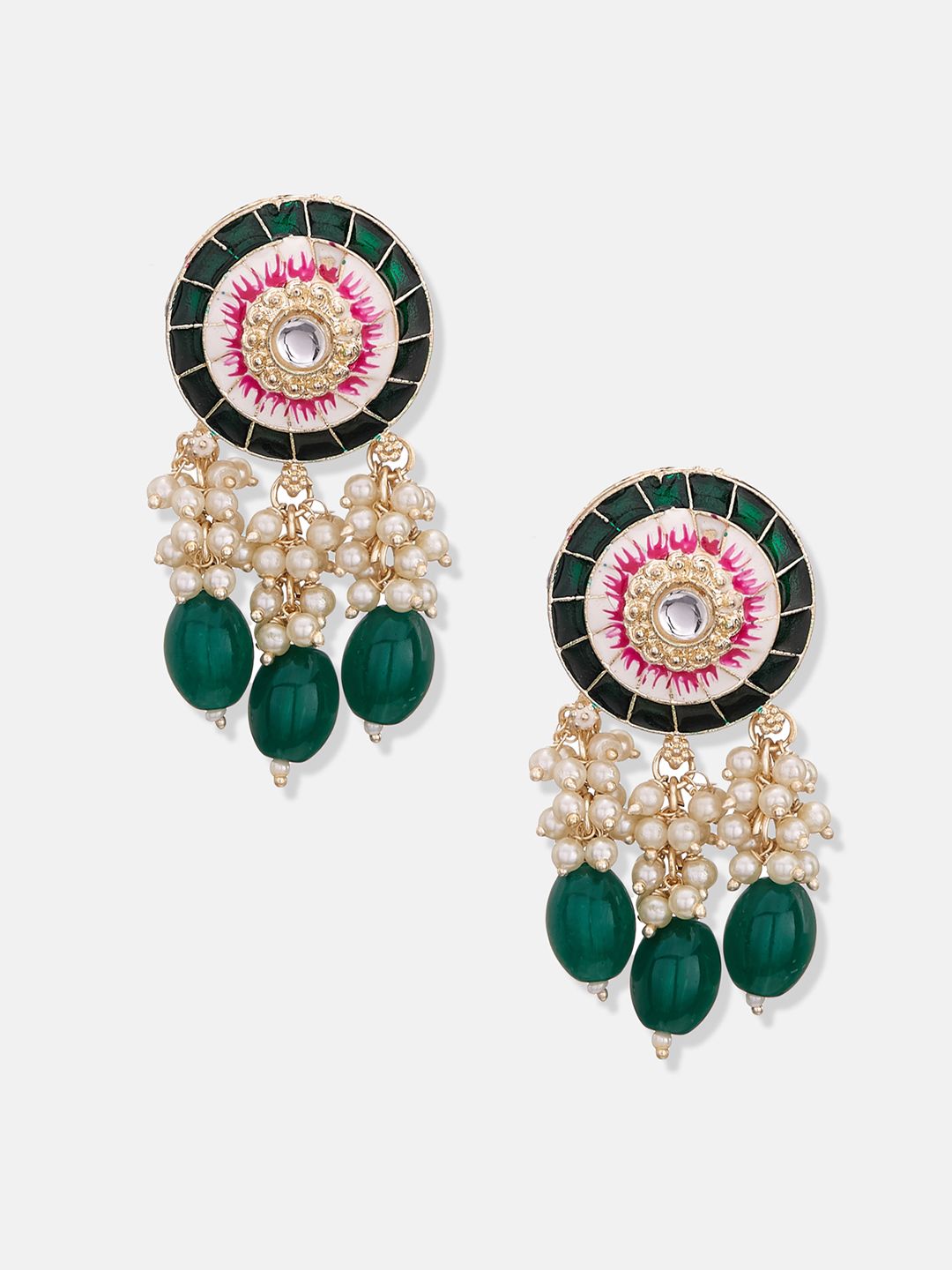 ATIBELLE Gold-Plated Green & White Kundan-Studded Meenakari Jewellery Set