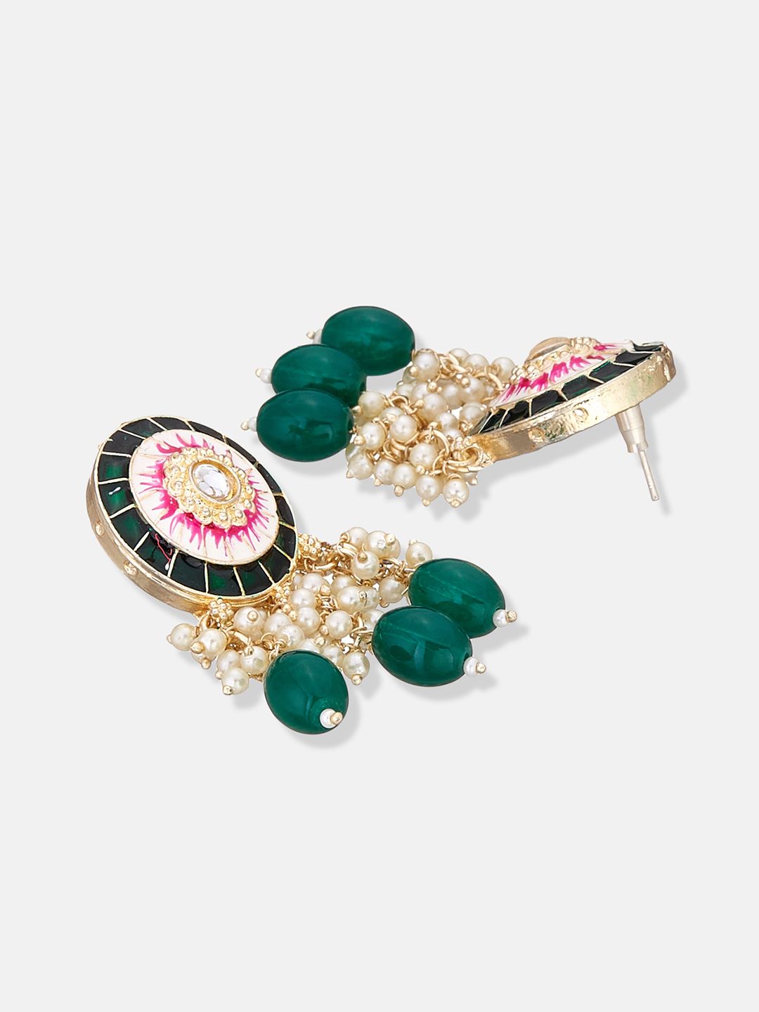 ATIBELLE Gold-Plated Green & White Kundan-Studded Meenakari Jewellery Set