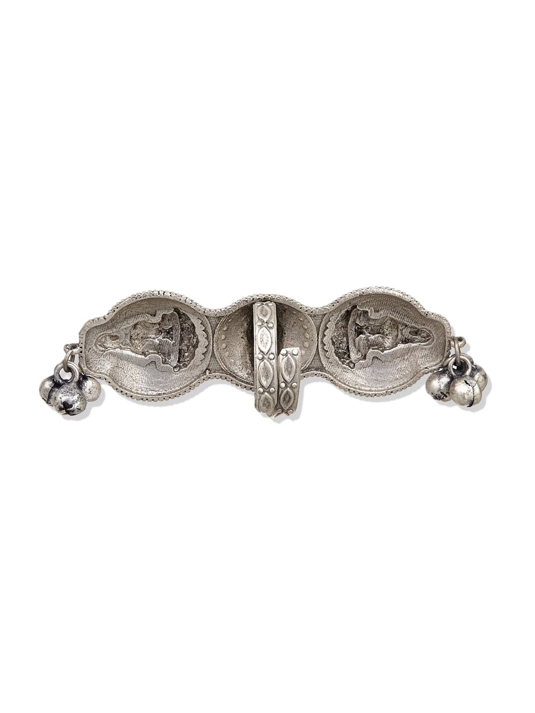 ATIBELLE Oxidised Silver-Plated Stone-Studded Ganesha Inspired Adjustable Statement Finger Ring