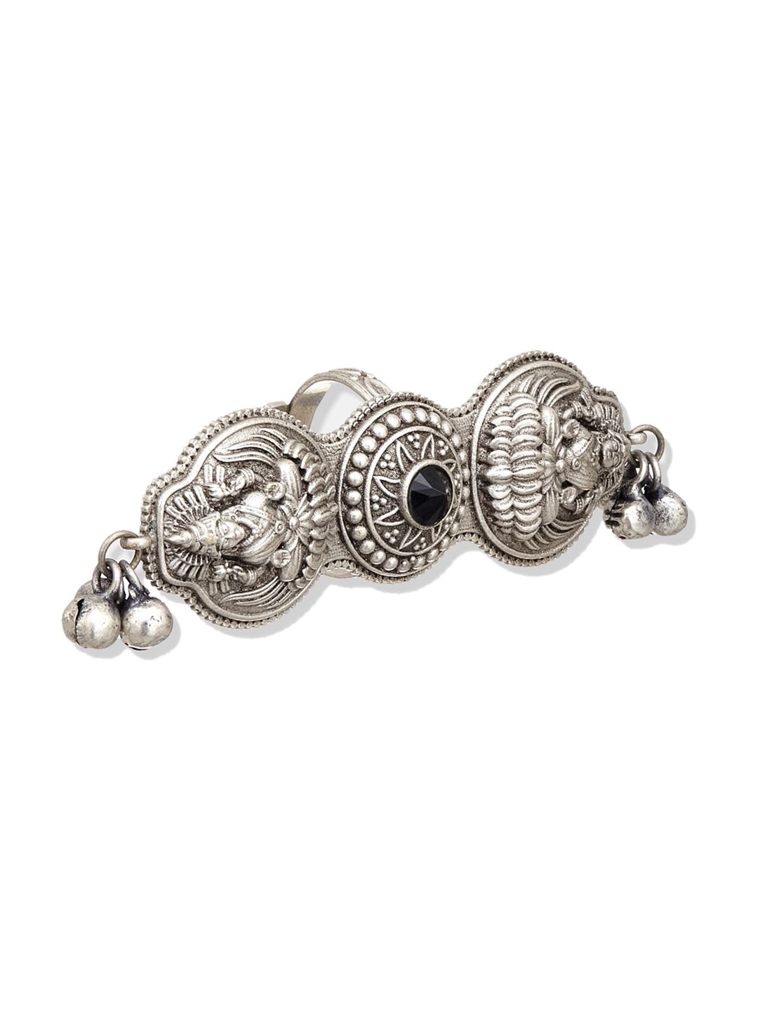 ATIBELLE Oxidised Silver-Plated Stone-Studded Ganesha Inspired Adjustable Statement Finger Ring