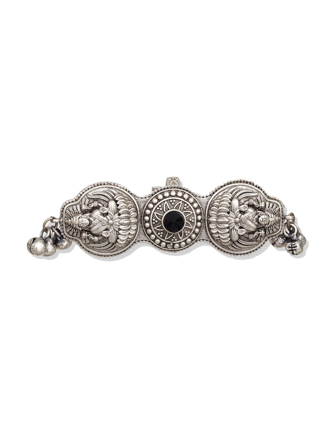 ATIBELLE Oxidised Silver-Plated Stone-Studded Ganesha Inspired Adjustable Statement Finger Ring