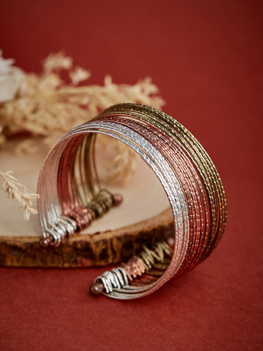 ATIBELLE Silver-Plated Gold-Toned Bangle Set