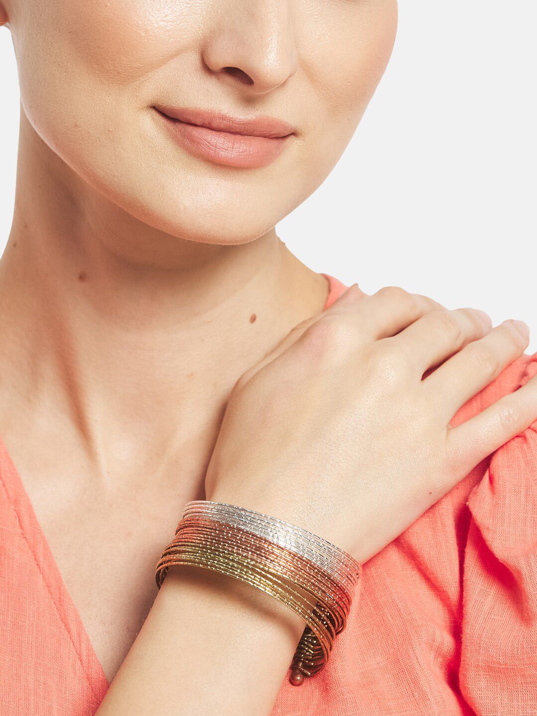 ATIBELLE Silver-Plated Gold-Toned Bangle Set