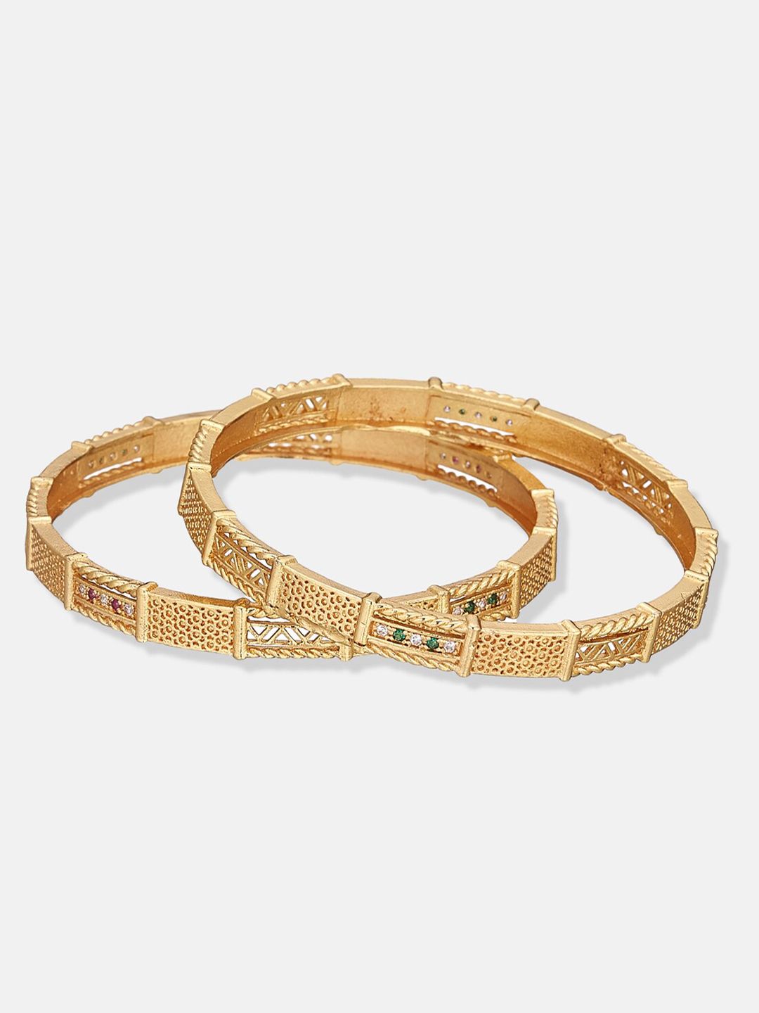 ATIBELLE Set Of 2 Gold-Plated White & Pink Stone Studded Handcrafted Bangles