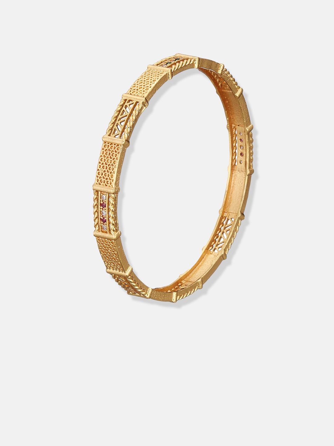 ATIBELLE Set Of 2 Gold-Plated White & Pink Stone Studded Handcrafted Bangles