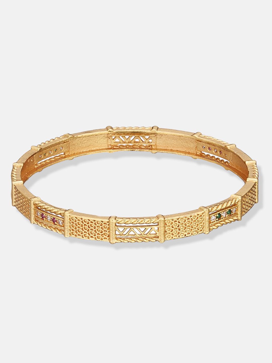 ATIBELLE Set Of 2 Gold-Plated White & Pink Stone Studded Handcrafted Bangles
