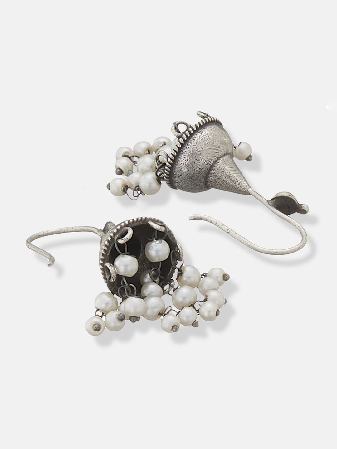 ATIBELLE Silver-Toned Contemporary Jhumkas Earrings with Beads drop