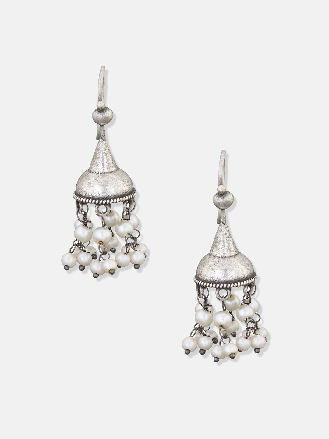 ATIBELLE Silver-Toned Contemporary Jhumkas Earrings with Beads drop
