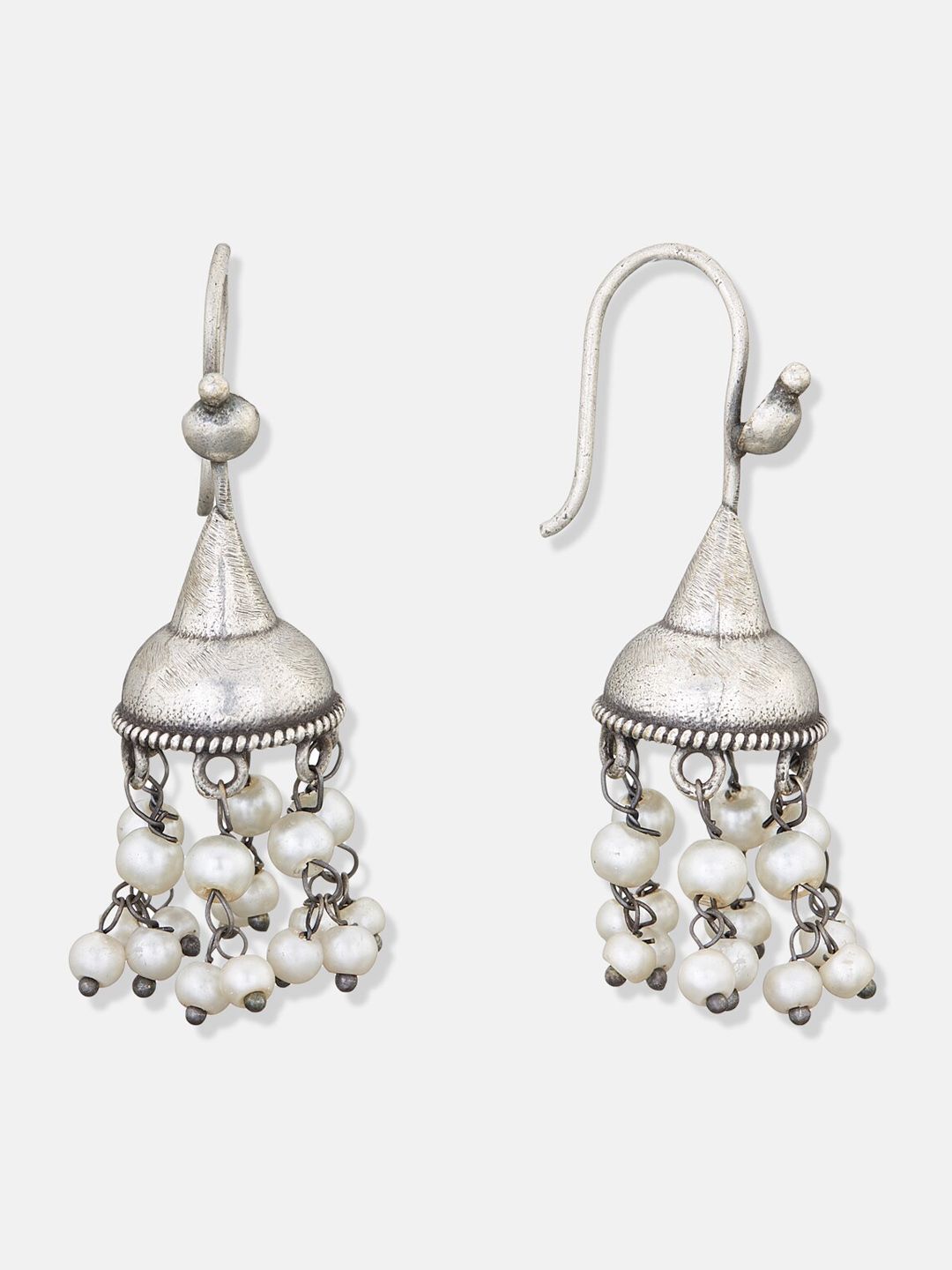 ATIBELLE Silver-Toned Contemporary Jhumkas Earrings with Beads drop