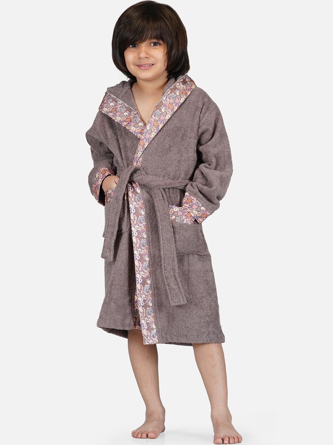 RANGOLI Kids Brown Solid 600 GSM Organic Bamboo Bath Robe-image-36