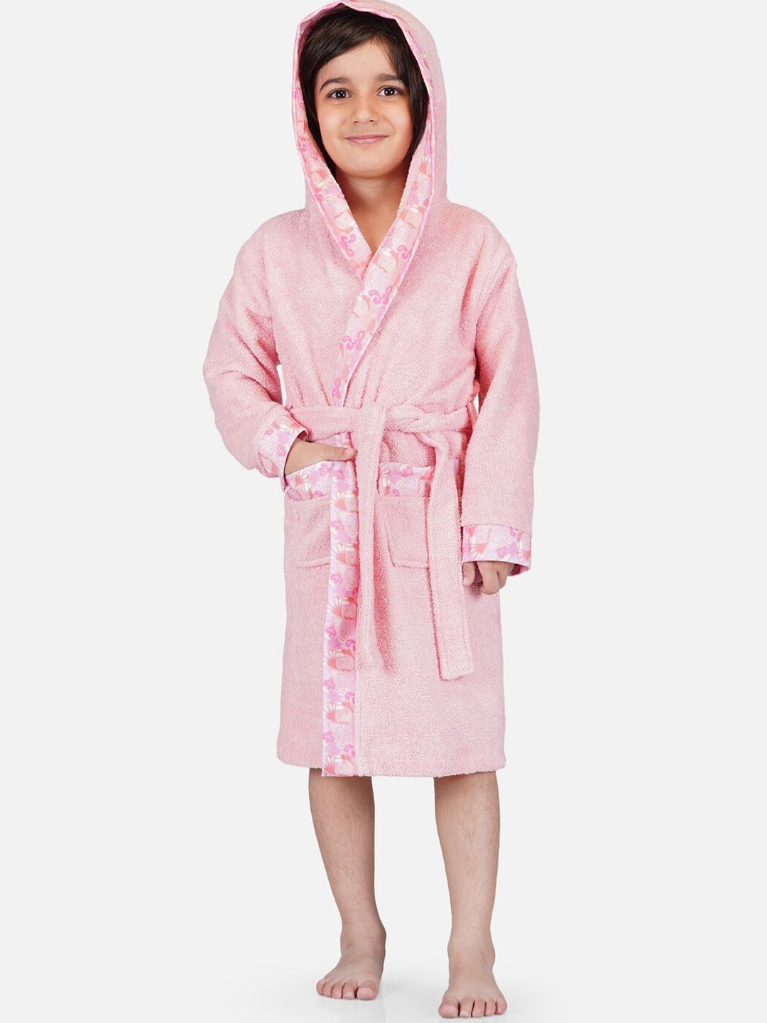 RANGOLI Kids Peach-Coloured Solid Pure Bamboo Bath Robe 600 GSM-image-5